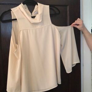 Neutral blush shoulder cutout blouse